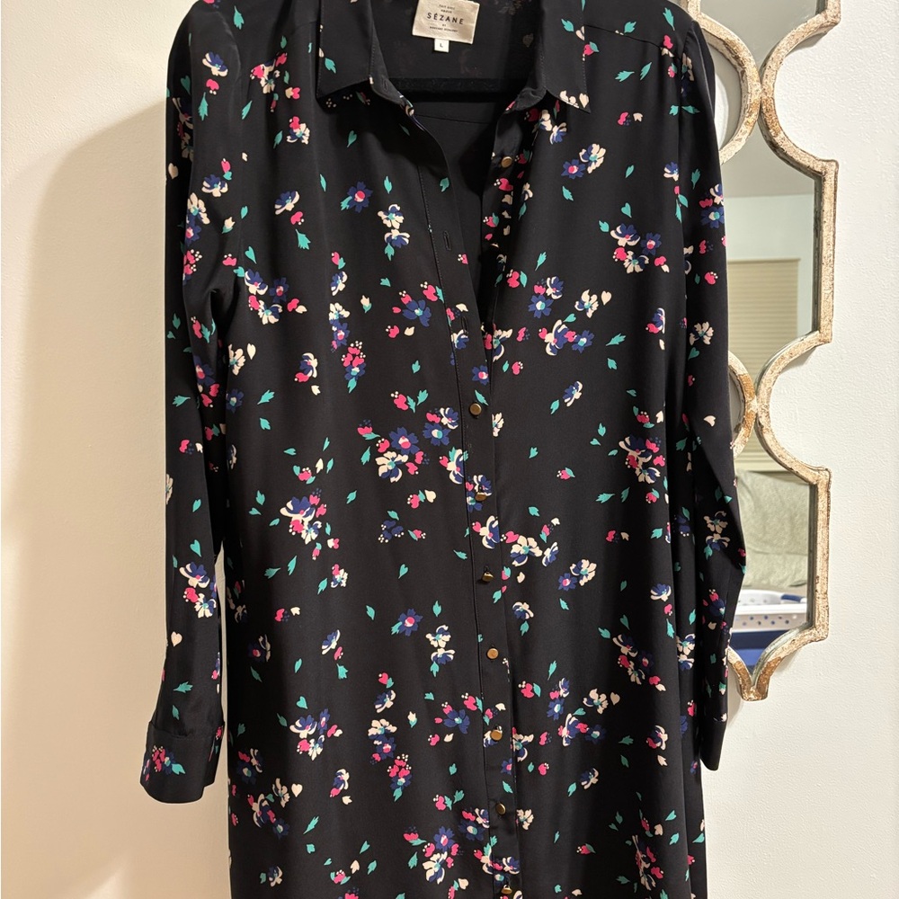 Sezane Black Floral Button-Down Shirt
